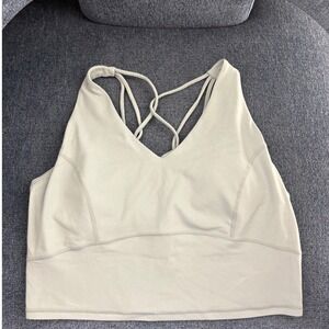 Sweaty Betty Super Soft Yoga Bra Light Grey V-Neck Strappy Back SB8267 Size L